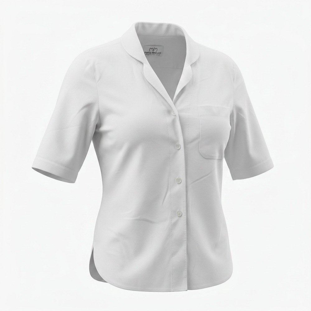 Marisa Minicucci Short Sleeve Button Down Shirt M White Shawl Collar Designer‎